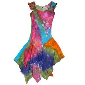 90s Phool Tie-dye Asymmetrical Ruffle Midi Dress